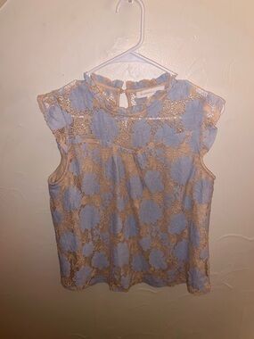 Monteau Blue and Beige Floral Lace Shell Top